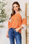 Double Take Leopard Waffle-Knit Long Sleeve Blouse Blouses - Tophatter Daily Deals