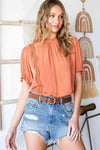 Frill Neck Short Flounce Sleeve Blouse Blouses - Tophatter Daily Deals