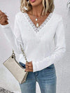 Waffle-Knit Lace Detail V-Neck Long Sleeve T-Shirt Women's T-Shirts - Tophatter Daily Deals