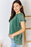 Zenana Washed Ribbed Short Sleeve T-Shirt Blouses - Tophatter Daily Deals