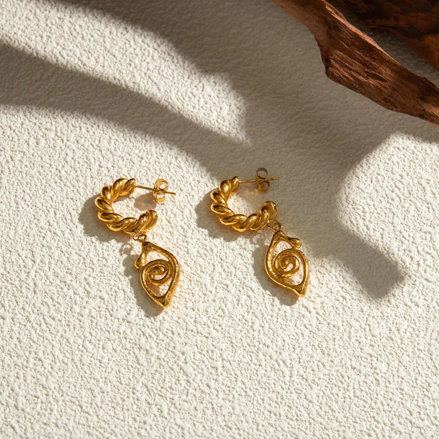 18K Gold-Plated Stainless Steel C-Hoop Dangle Earrings Earrings - Tophatter Daily Deals