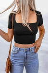 Lace-Up Square Neck Crop Top Blouses - Tophatter Daily Deals