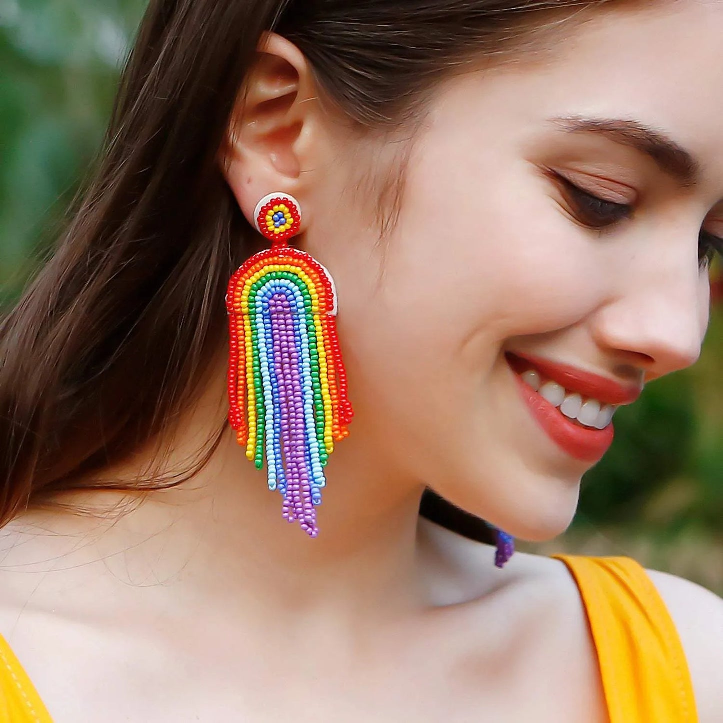 Bead Stainless Steel Rainbow Dangle Earrings Red One Size Earrings - Tophatter Daily Deals