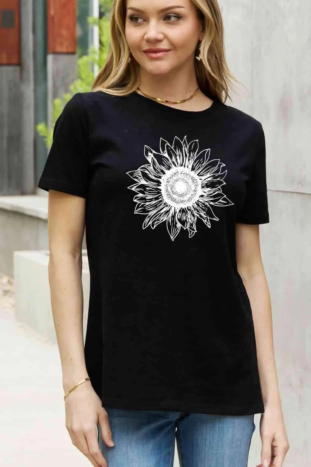 Simply Love Full Size Sunflower Graphic Cotton Tee Women's T-Shirts - Tophatter Daily Deals