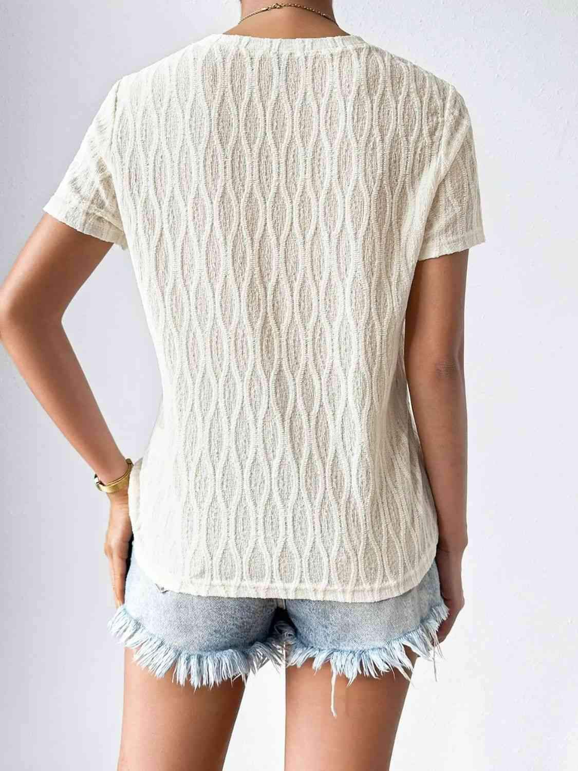 Textured Round Neck Crop Top Women's T-Shirts - Tophatter Daily Deals