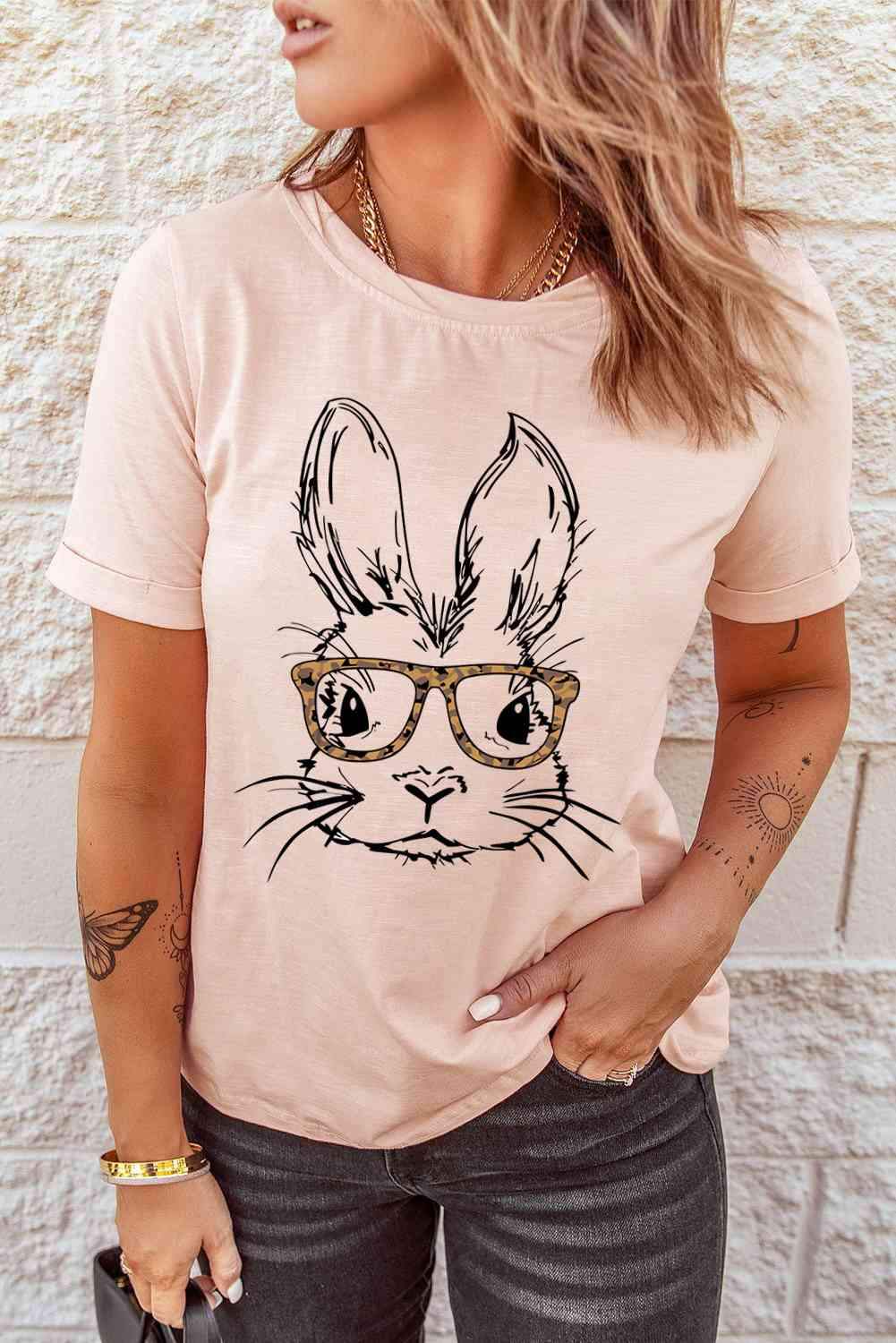 Easter Bunny Graphic Short Sleeve Tee Pink Women's T-Shirts - Tophatter Daily Deals