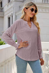 Eyelet Notched Lantern Sleeve T-Shirt Women's T-Shirts - Tophatter Daily Deals