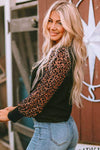 Leopard Print Long Sleeve Ribbed Knit Blouse Blouses - Tophatter Daily Deals