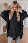 Contrast Texture Round Neck Long Sleeve Blouse Black Blouses - Tophatter Daily Deals