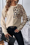 Leopard Waffle Knit Long Sleeve T-Shirt Women's T-Shirts - Tophatter Daily Deals