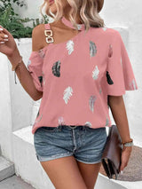 Asymmetrical One Shoulder Short Sleeve Printed Blouse Blouses - Tophatter Daily Deals