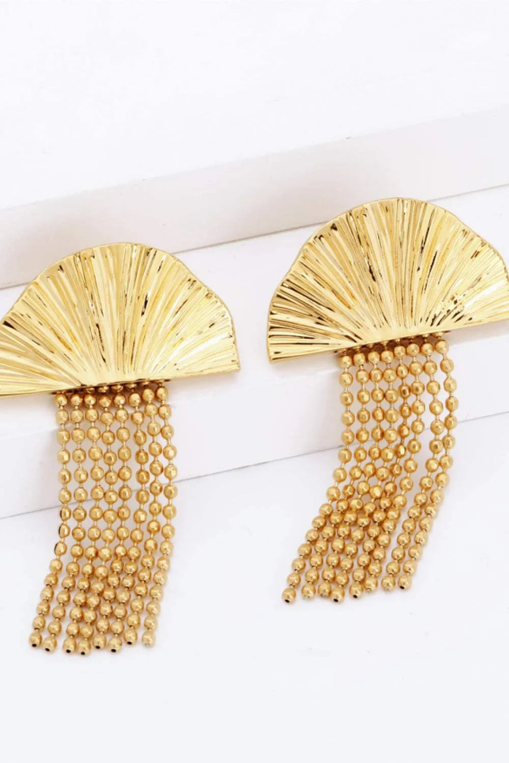 18K Gold Plated Fan Fringe Dangle Earrings Earrings - Tophatter Daily Deals