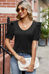 Round Neck Ruffle Trim Short Sleeve T-Shirt Women's T-Shirts - Tophatter Daily Deals