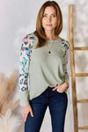 Hailey & Co Full Size Printed Round Neck Blouse SAGE Blouses - Tophatter Daily Deals