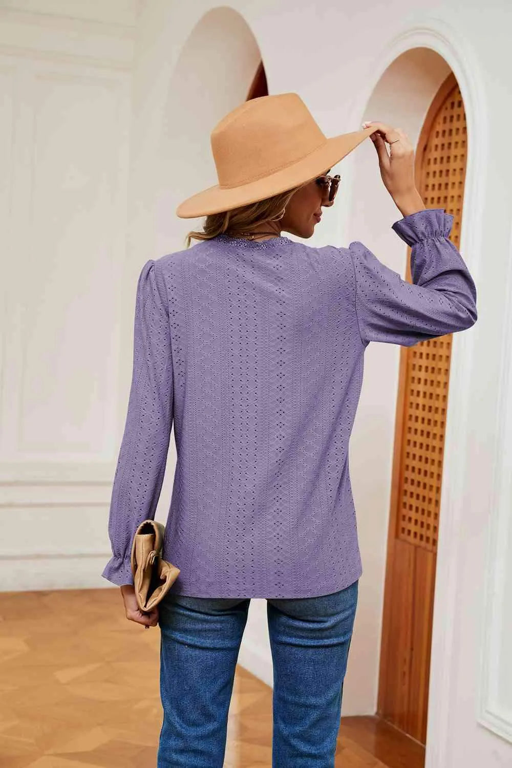 V-Neck Flounce Sleeve Blouse Blouses - Tophatter Daily Deals