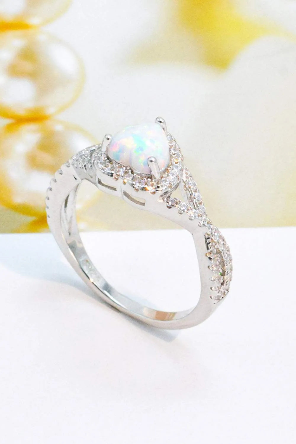 925 Sterling Silver Heart Opal Crisscross Ring Opal - Tophatter Daily Deals
