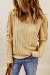 Cable-Knit Round Neck Long Sleeve Blouse Yellow Green Women's T-Shirts - Tophatter Daily Deals