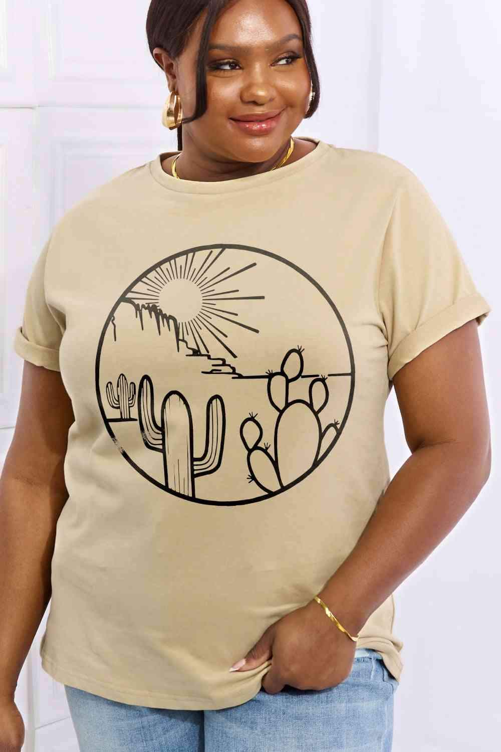 Simply Love Full Size Desert Graphic Cotton Tee Taupe Women's T-Shirts - Tophatter Daily Deals