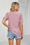 Eyelet Puff Sleeve Round Neck Top Blouses - Tophatter Daily Deals