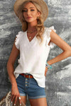 Ruffle Shoulder V-Neck Top Blouses - Tophatter Daily Deals