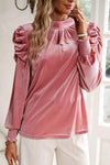 Tie Up Mock Neck Velvet Fabric Long Sleeve Blouse Blouses - Tophatter Daily Deals