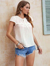 Tie Neck Ruffled Short Sleeve Blouse Blouses - Tophatter Daily Deals