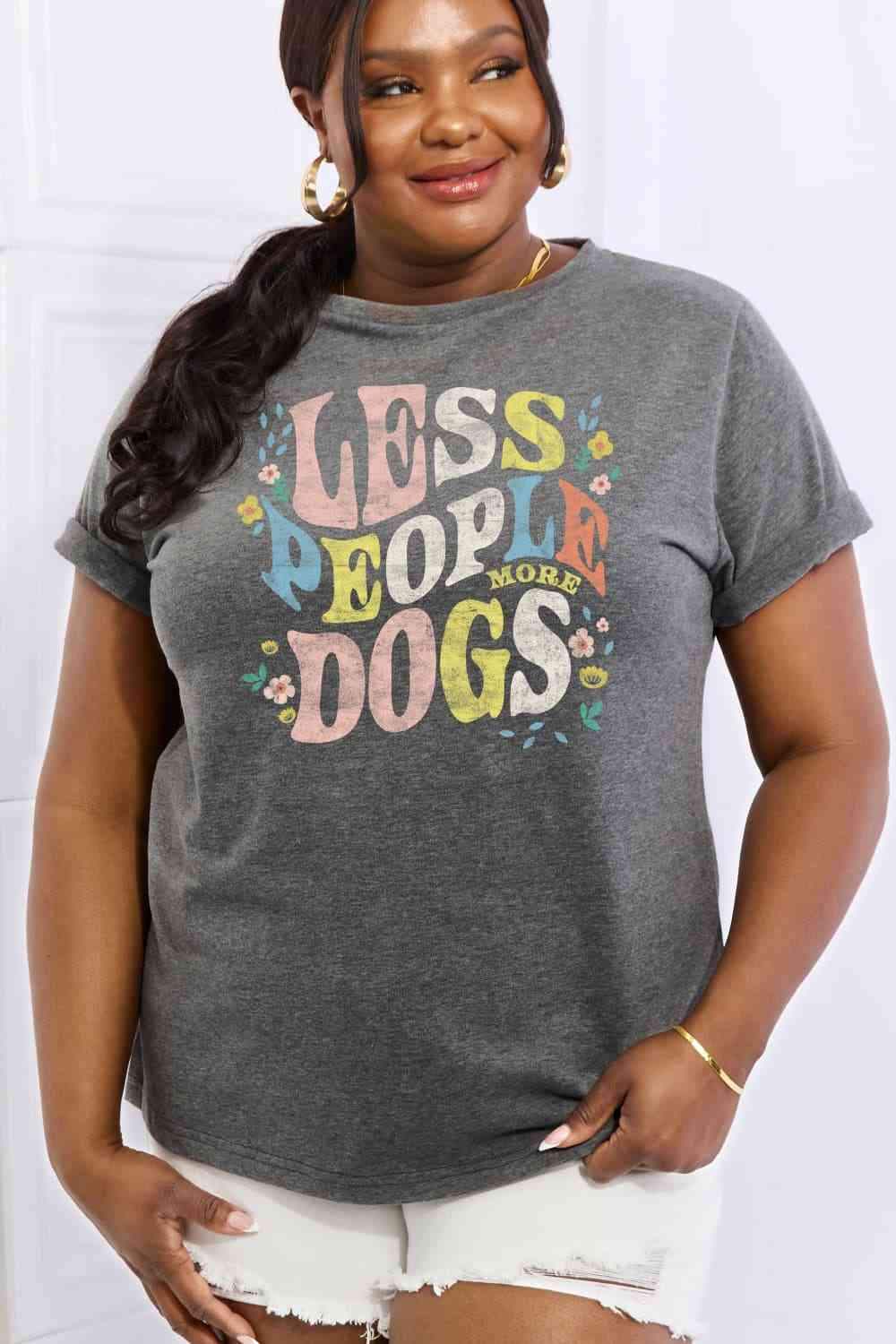 Simply Love Full Size LESS PEOPLE MORE DOGS Graphic Cotton T-Shirt Charcoal Women's T-Shirts - Tophatter Daily Deals