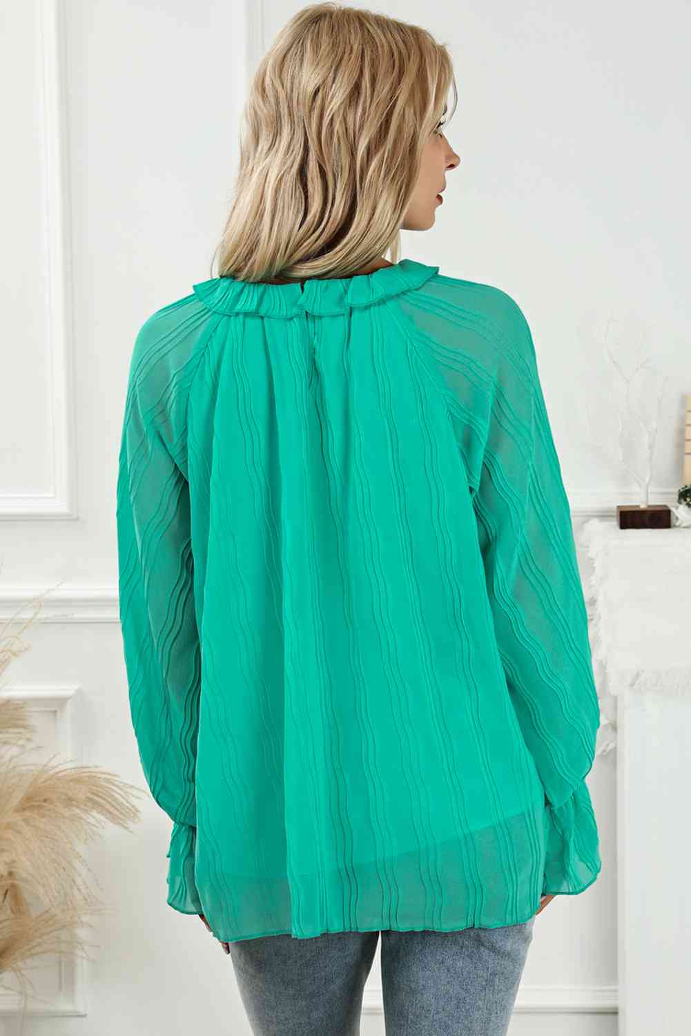 Round Neck Flounce Sleeve Blouse - Tophatter Deals