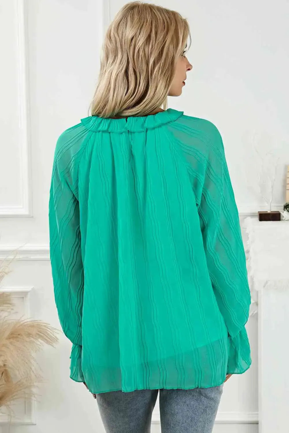 Round Neck Flounce Sleeve Blouse Blouses - Tophatter Daily Deals