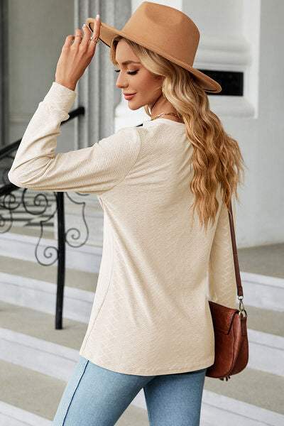 Notched Long Sleeve T-Shirt Women's T-Shirts - Tophatter Daily Deals