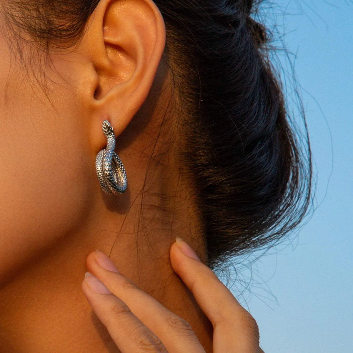 Stainless Steel Silver-Plated Snake Earrings Silver One Size Earrings - Tophatter Daily Deals