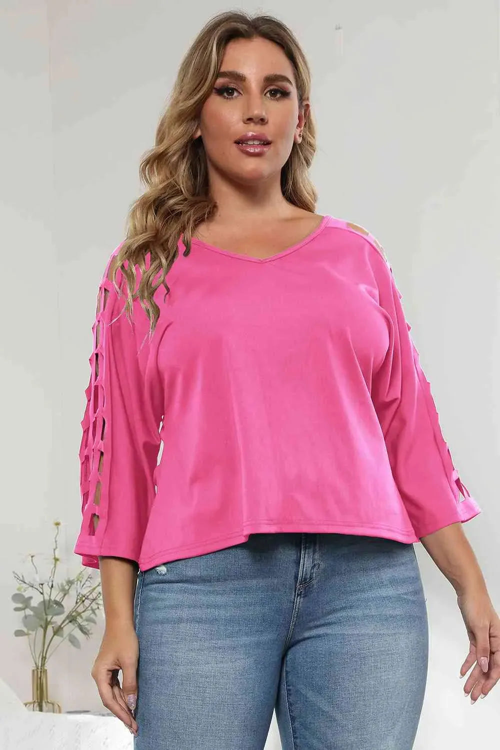 3/4 Sleeve Cutout Detail Top Women's T-Shirts - Tophatter Daily Deals