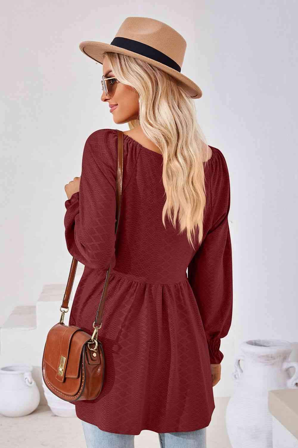 V-Neck Lantern Sleeve Blouse Blouses - Tophatter Daily Deals