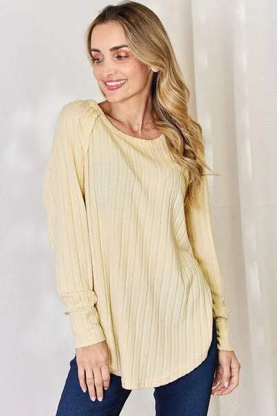 Basic Bae Full Size Ribbed Round Neck Slit T-Shirt Women's T-Shirts - Tophatter Daily Deals