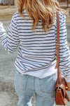 Striped Long Sleeve Round Neck Top Blouses - Tophatter Daily Deals