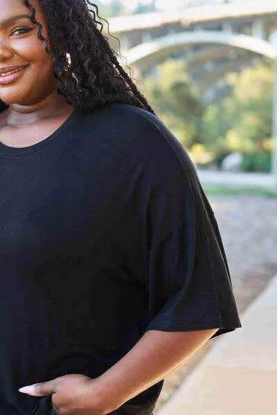 Basic Bae Full Size Round Neck Drop Shoulder T-Shirt Women's T-Shirts - Tophatter Daily Deals