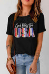 GOD BLESS THE USA Cuffed T-Shirt Black Women's T-Shirts - Tophatter Daily Deals