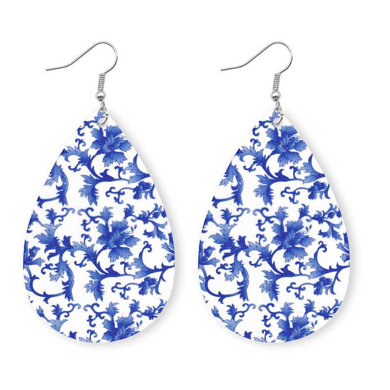 Printed PU Teardrop Earrings Earrings - Tophatter Daily Deals