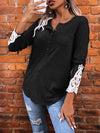 Half Button Lace Detail T-Shirt Women's T-Shirts - Tophatter Daily Deals