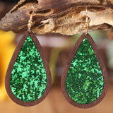 Sequin Wood Teardrop Earrings Mid Green One Size Earrings - Tophatter Daily Deals