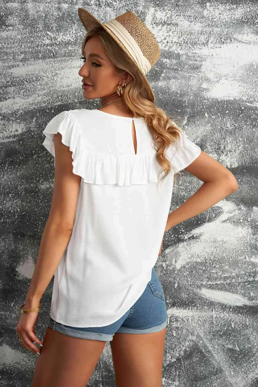 Lace Ruffled Short Sleeve T-Shirt Blouses - Tophatter Daily Deals
