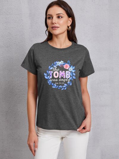 THE TOMB WAS EMPTY Round Neck T-Shirt Charcoal Women's T-Shirts - Tophatter Daily Deals