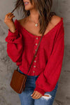 Button Front Frayed Trim Knit Top Blouses - Tophatter Daily Deals