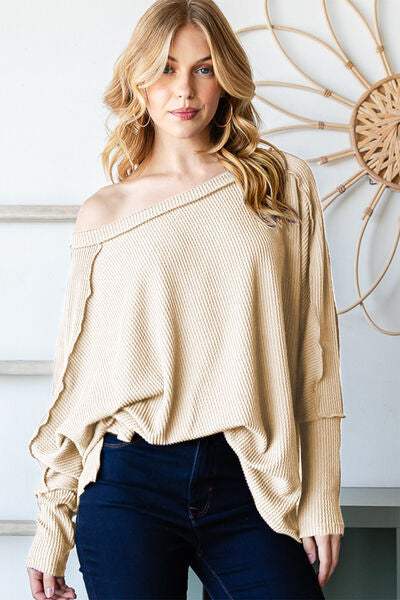 Reborn J Exposed Seam Lantern Sleeve Top Blouses - Tophatter Daily Deals