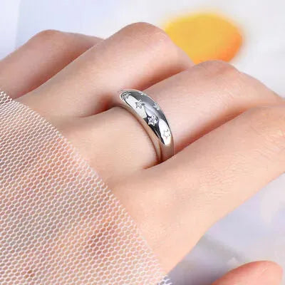 925 Sterling Silver Inlaid Moissanite Star Ring Silver Moissanite - Tophatter Daily Deals