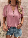 Notched Neck Short Sleeve Blouse Blouses - Tophatter Daily Deals