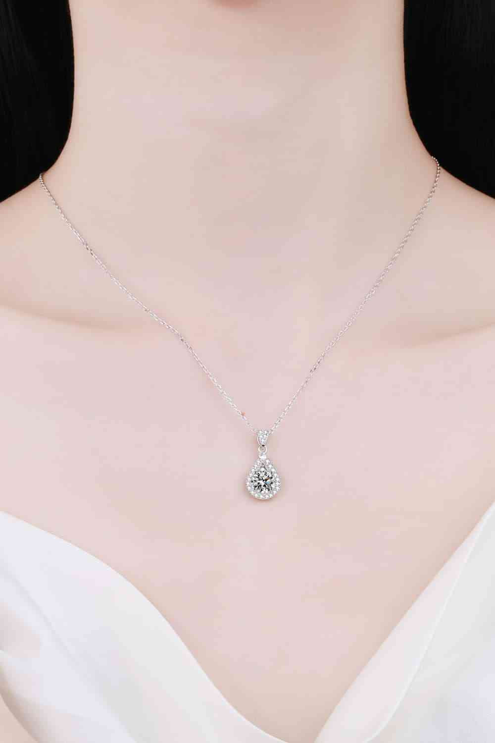 2 Carat Moissanite Teardrop Pendant 925 Sterling Silver Necklace Moissanite - Tophatter Daily Deals