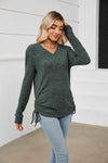 Drawstring Ribbed Long Sleeve T-Shirt Women's T-Shirts - Tophatter Daily Deals