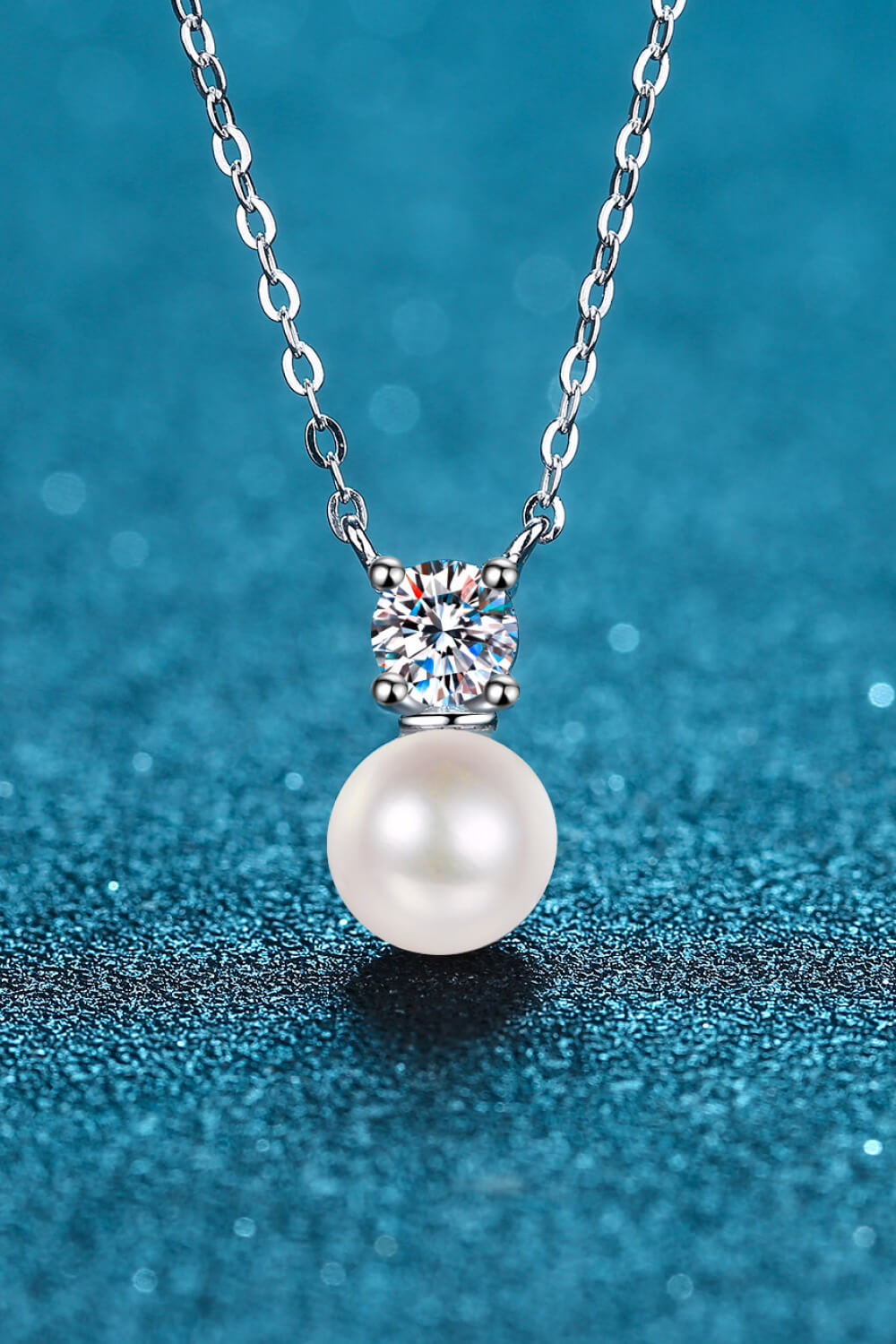 925 Sterling Silver Freshwater Pearl Moissanite Necklace Silver Pearl One Size Moissanite - Tophatter Daily Deals