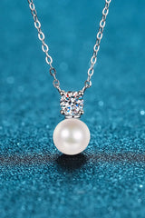 925 Sterling Silver Freshwater Pearl Moissanite Necklace Silver Pearl One Size Moissanite - Tophatter Daily Deals